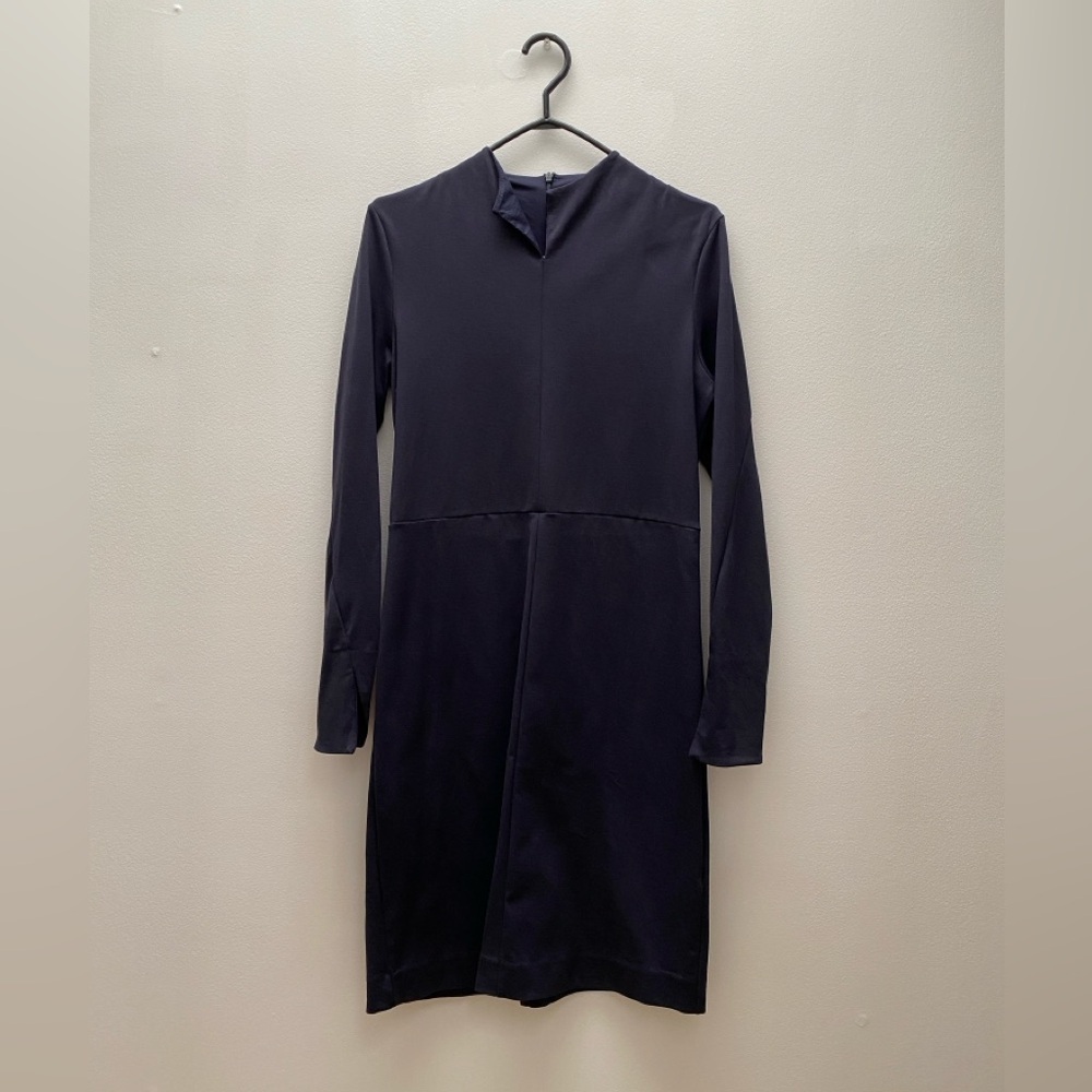 COS - Mod High Collar Notch Sleeve Sheath Dress Navy Blue